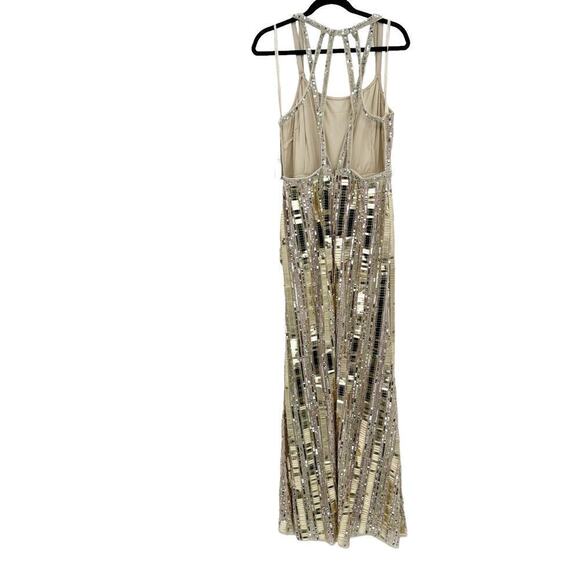 Mac Duggal Bead-Embellished Detail Halter Neck Gown Gold/ Silver Size 10 NWT - Picture 10 of 14